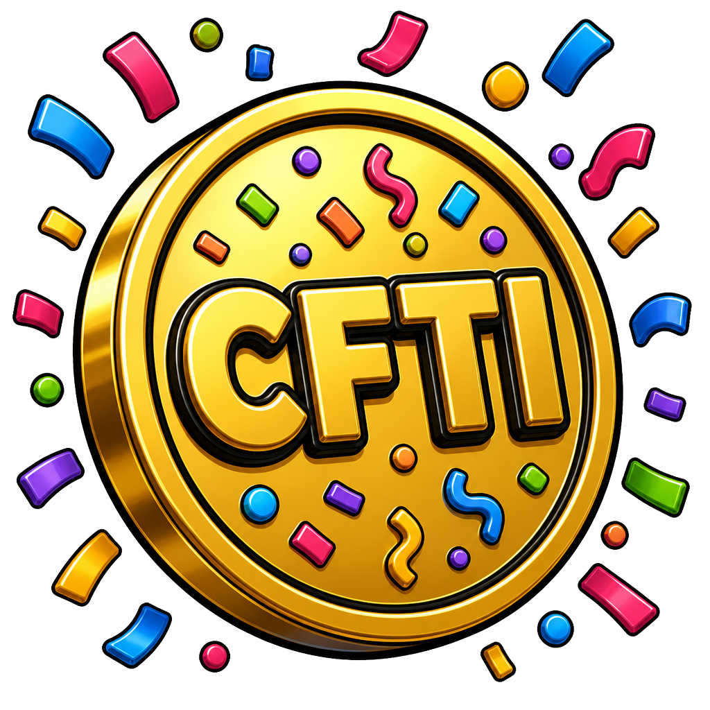 Gold $CFTI confetti memecoin medallion